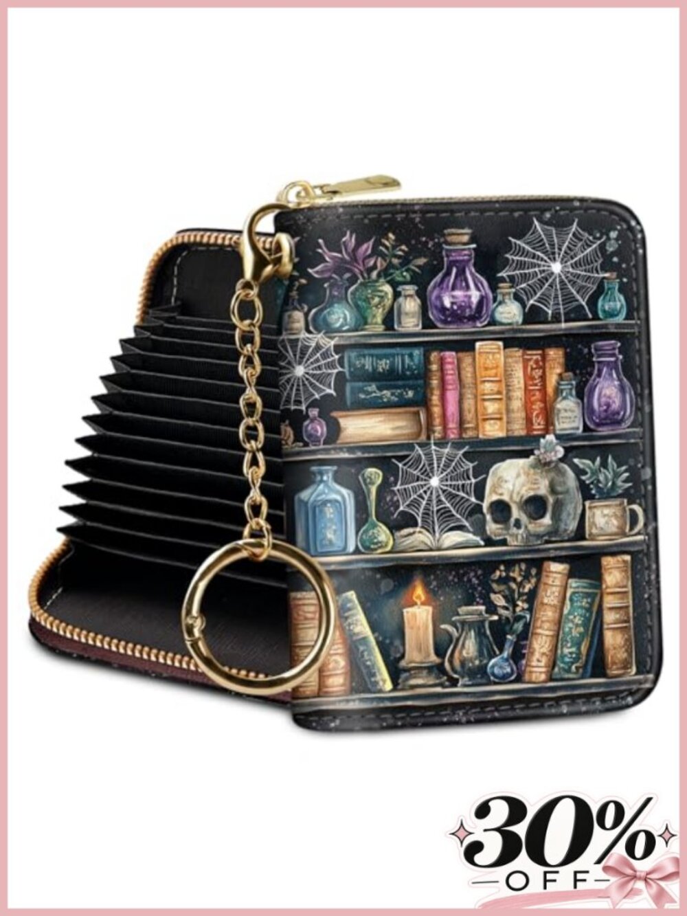 RFID Blocking Card Holder Keychain Wallet 12 Slots Zipper PU Leather